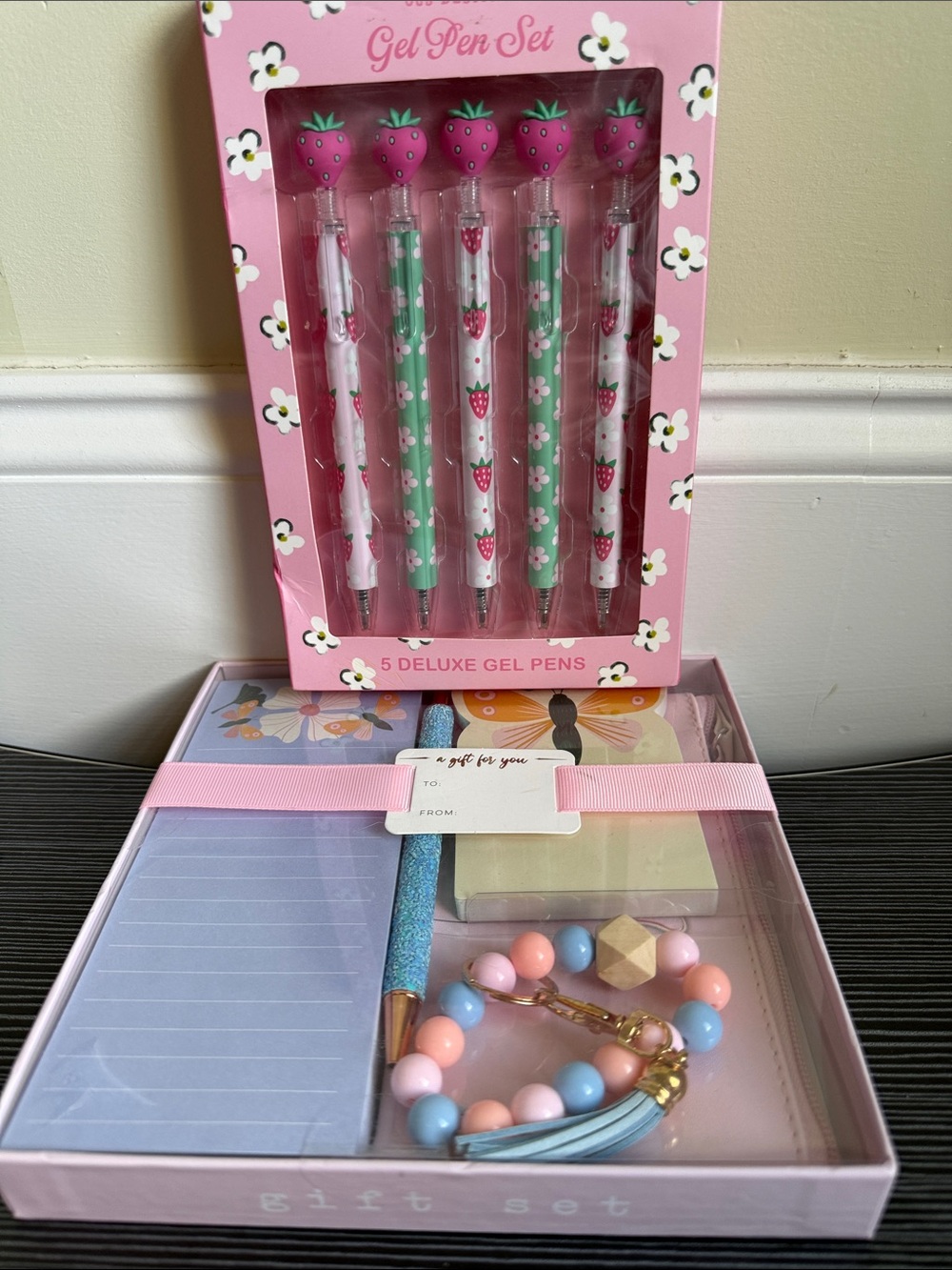 Pink Strawberry Gel Pen Set & Pastel Gift Accessories